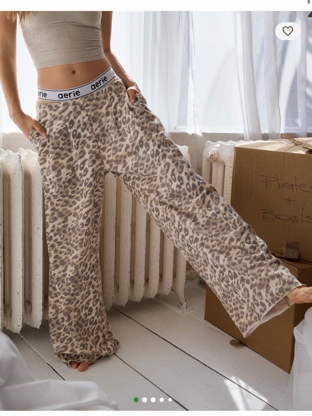 AERIE Leopard Off-Shoulder Sweater and Trouser Set